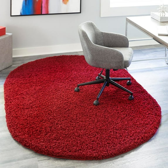 Unique Loom Solid Shag Collection Area Rug (7' 10" x 10' Oval Cherry Red)