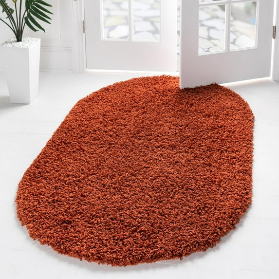 Unique Loom Solid Shag Collection Area Rug (7' 10" x 10' Oval Terracotta)