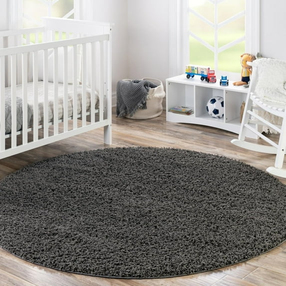 Unique Loom Solid Shag Collection Area Rug (7' 10" Round Graphite Gray)
