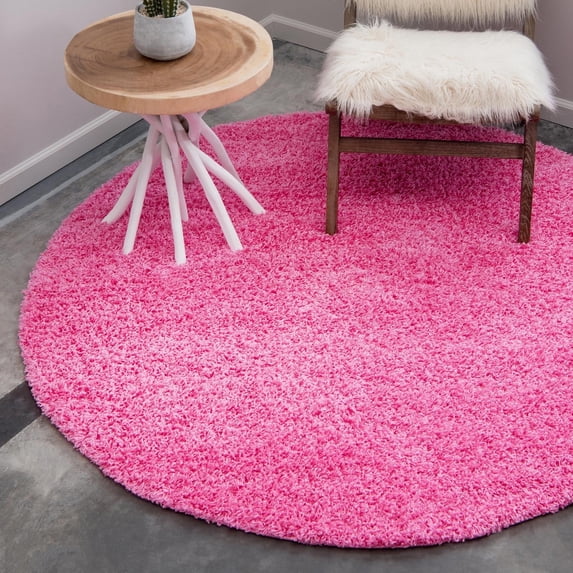 Unique Loom Solid Shag Collection Area Rug (7' 10" Round Taffy Pink)
