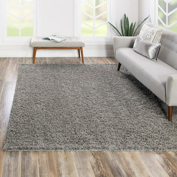 Unique Loom Solid Shag Collection Area Rug (7' 10" Square Cloud Gray)
