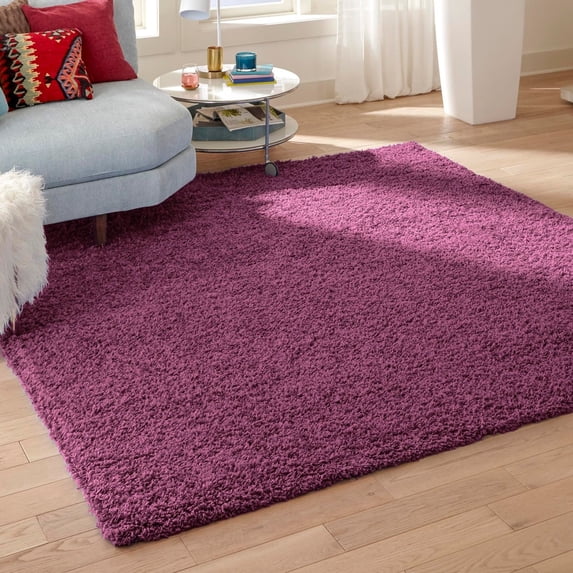Unique Loom Solid Shag Collection Area Rug (7' 10" Square Eggplant Purple)