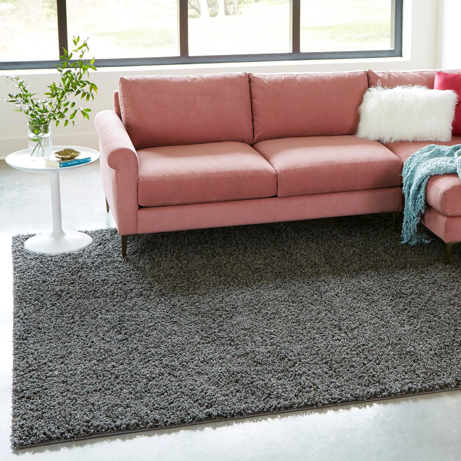 Lavish Gray Square Synthetic Shag Rug for Kids' Rooms