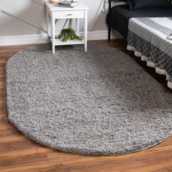 Unique Loom Solid Shag Collection Area Rug (7' 10" x 10' Oval Cloud Gray)