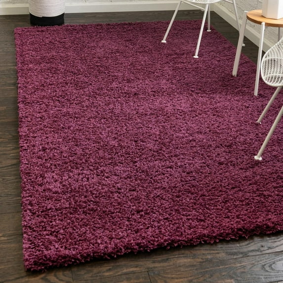 Unique Loom Solid Shag Collection Area Rug (7' 10" x 11' Rectangle Eggplant Purple)