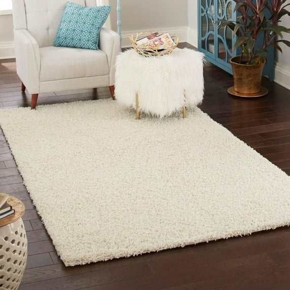 Unique Loom Solid Shag Collection Area Rug (7' 10" x 11' Rectangle Pure Ivory)
