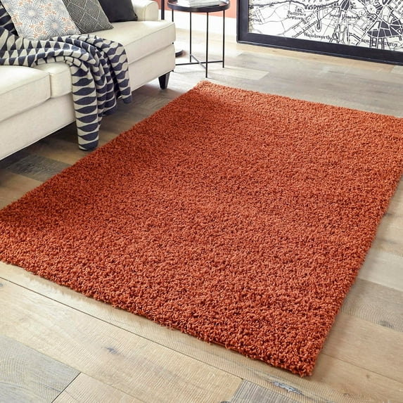 Unique Loom Solid Shag Collection Area Rug (7' 10" x 11' Rectangle Terracotta)