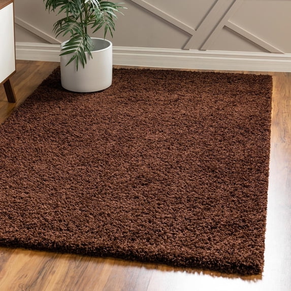 Unique Loom Solid Shag Collection Area Rug (9' x 12' Rectangle Chocolate Brown)