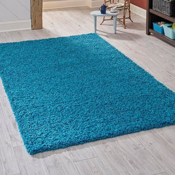 Unique Loom Solid Shag Collection Area Rug (9' x 12' Rectangle Turquoise)