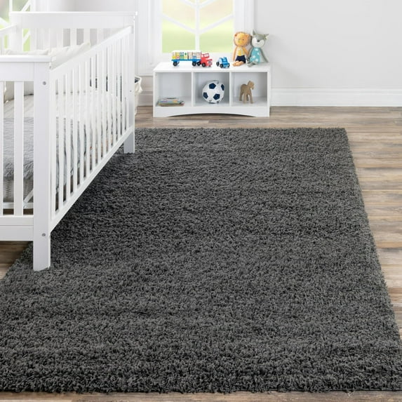 Unique Loom Solid Shag Collection Area Rug (9' x 12' Rectangle Graphite Gray)