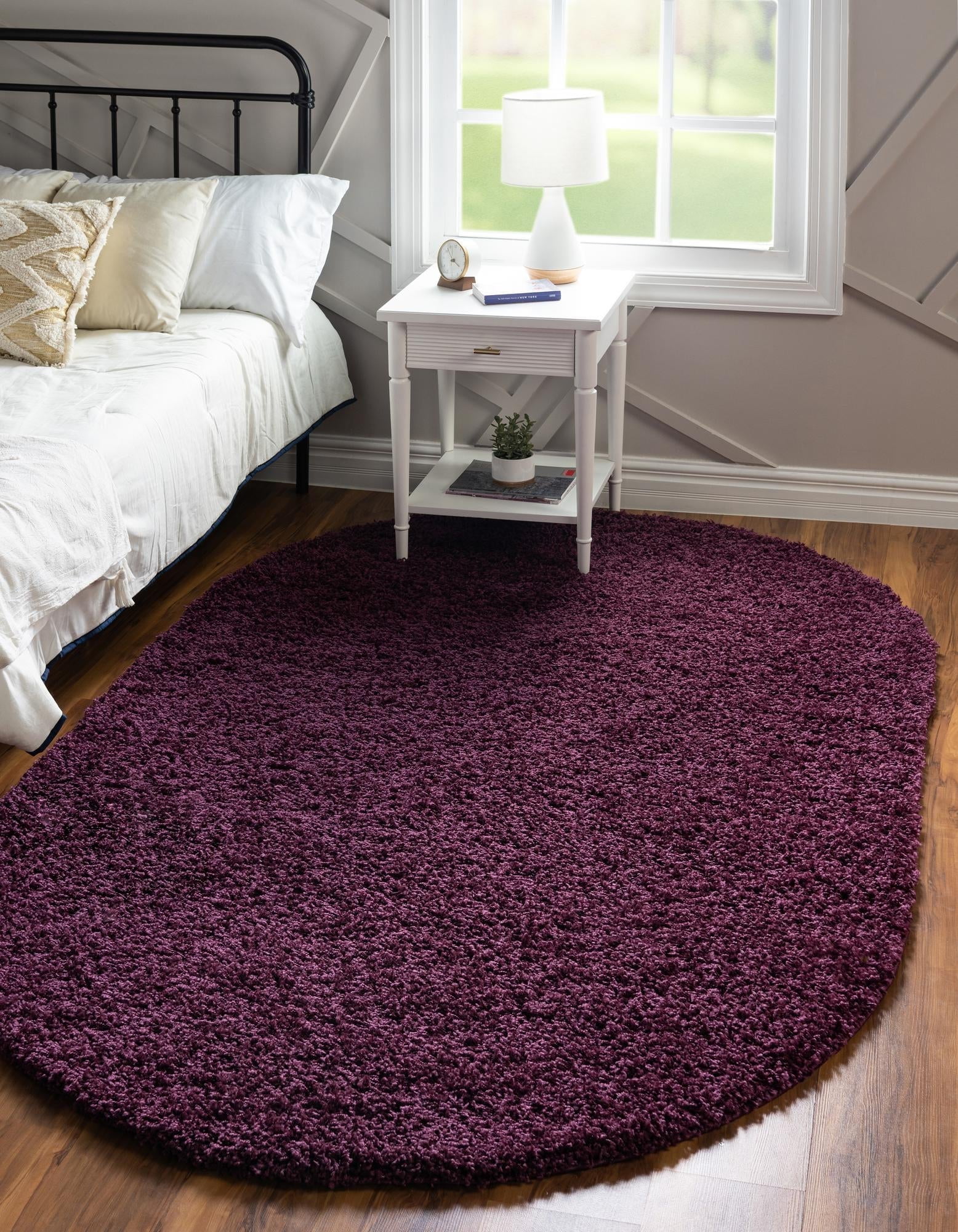 Unique Loom Solid Shag Collection Area Rug (3' 3" x 5' 3" Oval Eggplant