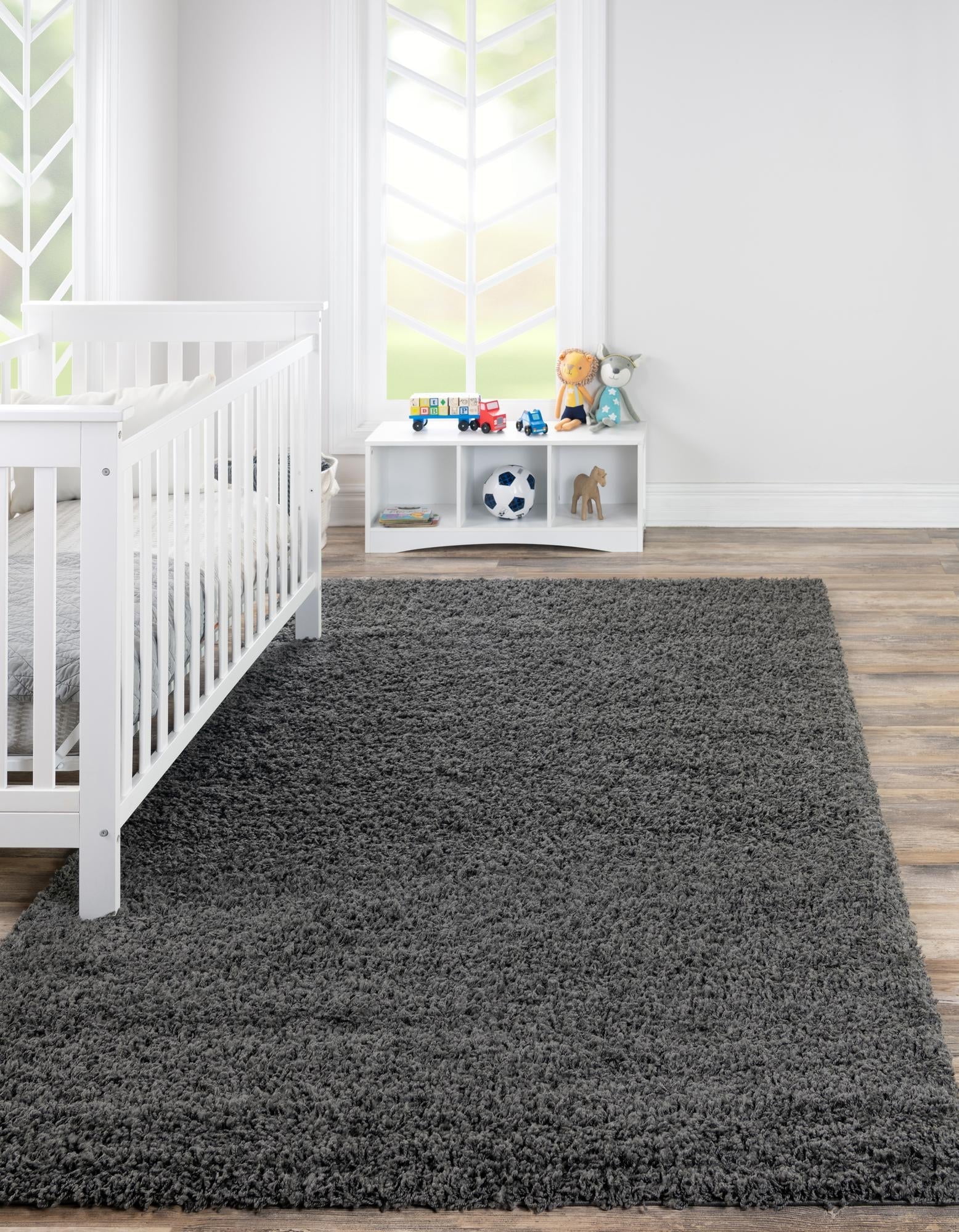 Graphite Gray Reversible Shag Rectangular Rug, Easy Care & Stain-Resistant