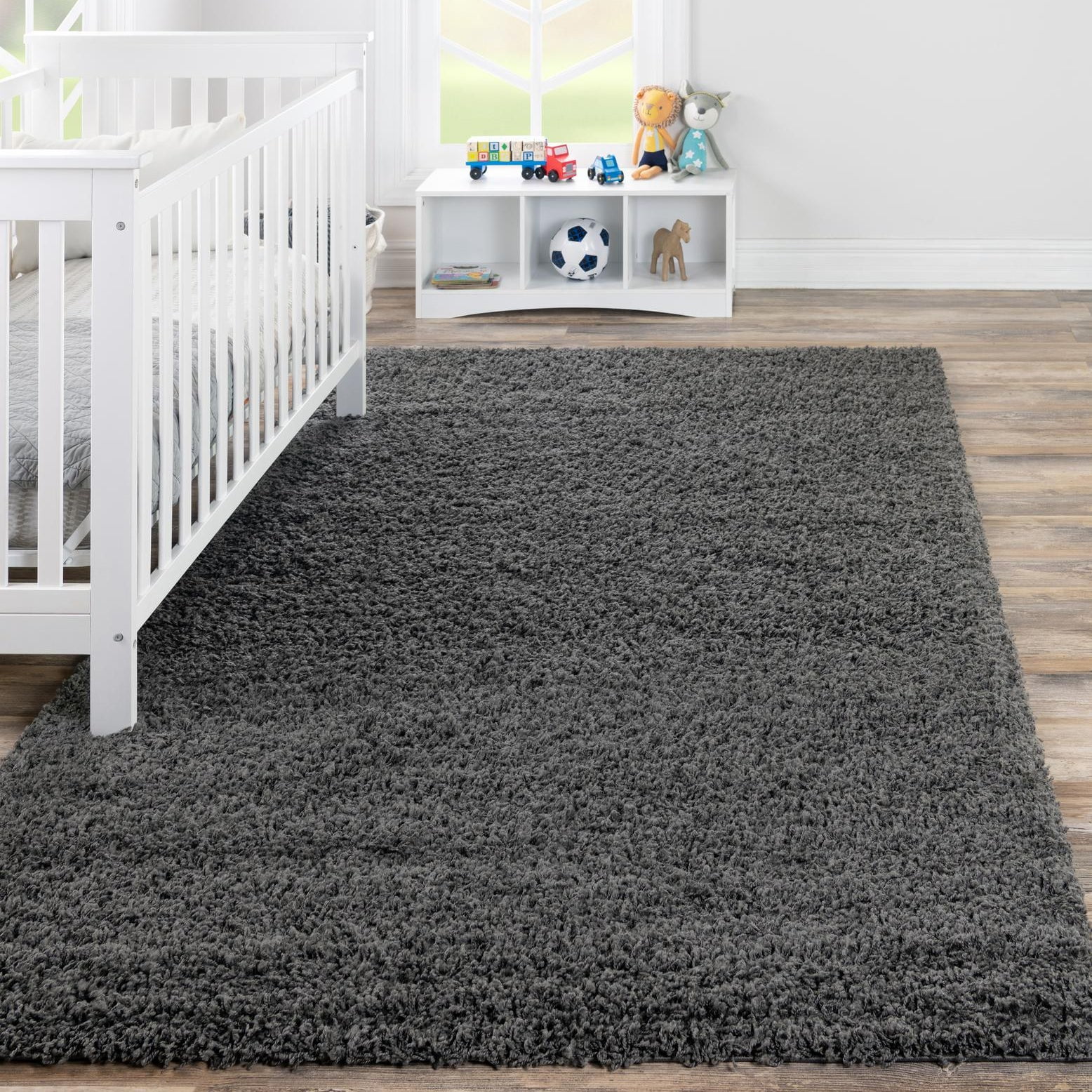 Graphite Gray Reversible Shag Rectangular Rug, Easy Care & Stain-Resistant