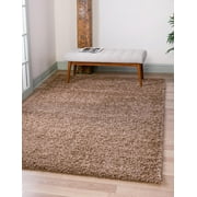 Unique Loom Solid Shag Rug Sandy Brown 4' 1" x 6' 1" Rectangle Solid Modern Perfect For Living Room Bed Room Dining Room Office