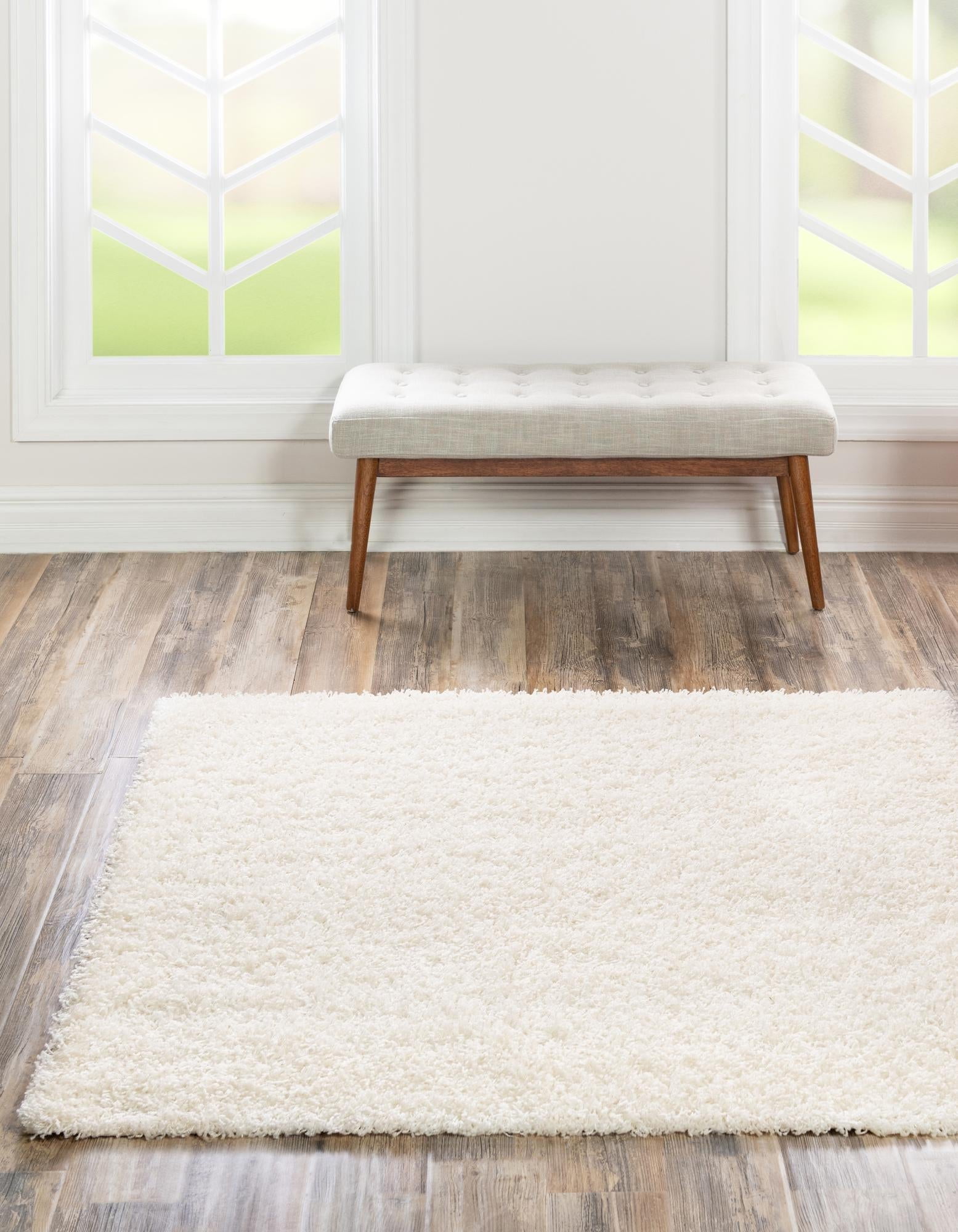 Snow White 3'3" Square Shag Rug for Easy Care and Kids' Spaces