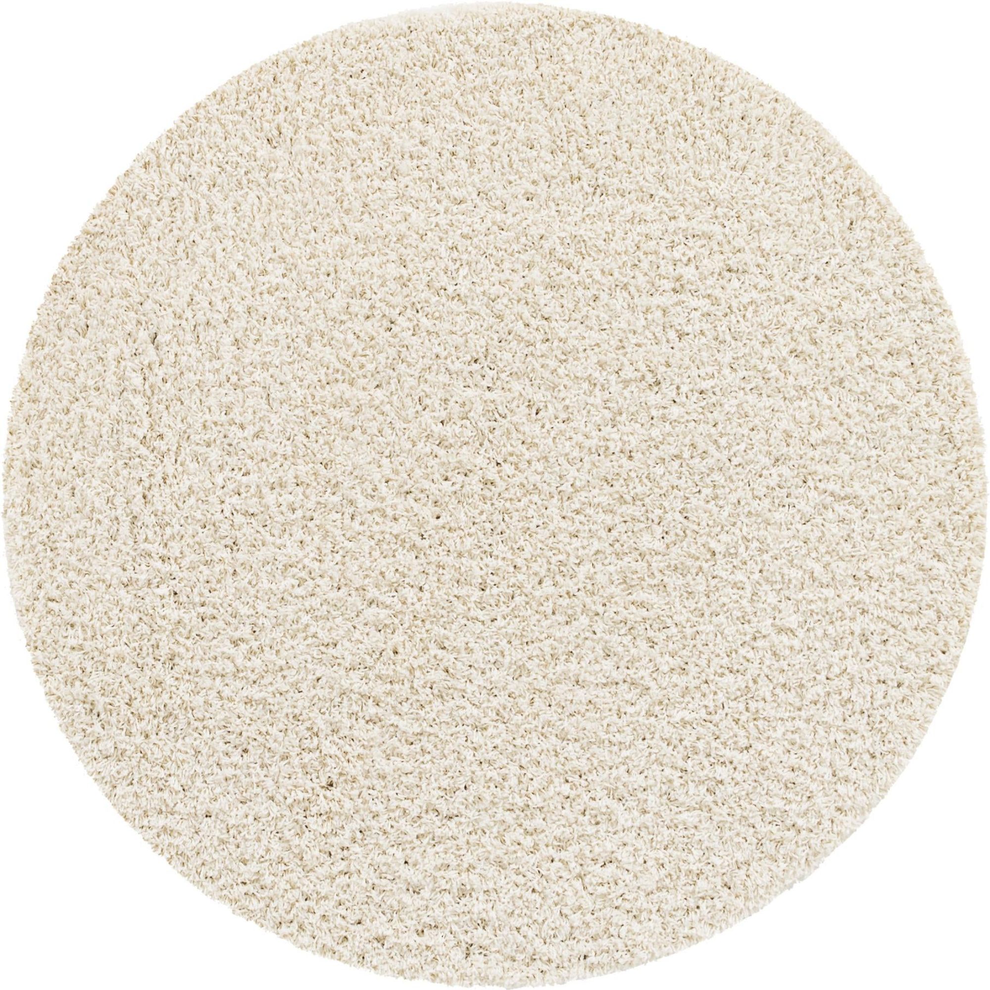 Unique Loom Solid Shag Rug Snow White 5' 3" Round Solid Modern Perfect