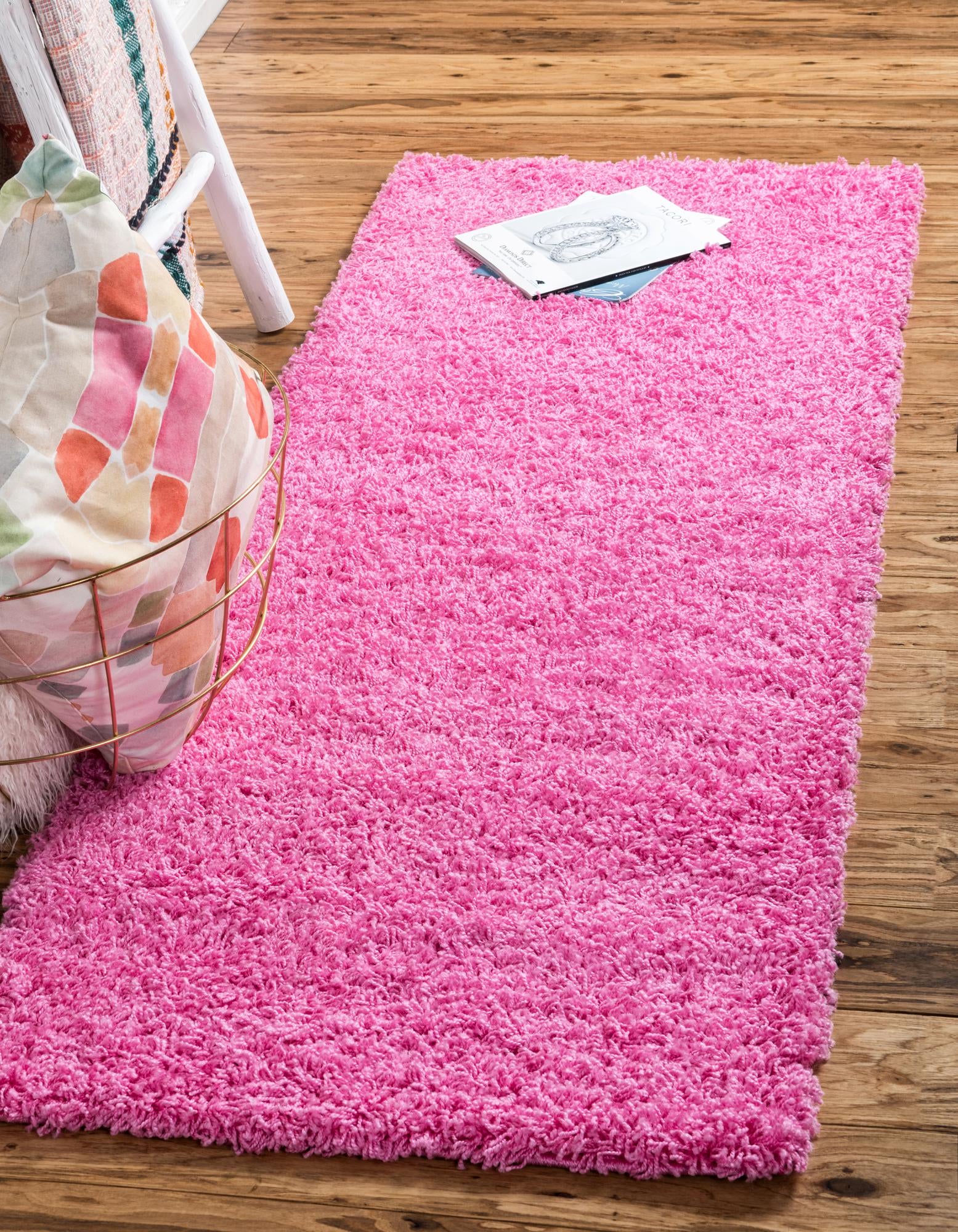 Unique Loom Solid Shag Rug Taffy Pink 2' x 6' 5" Runner Solid Modern
