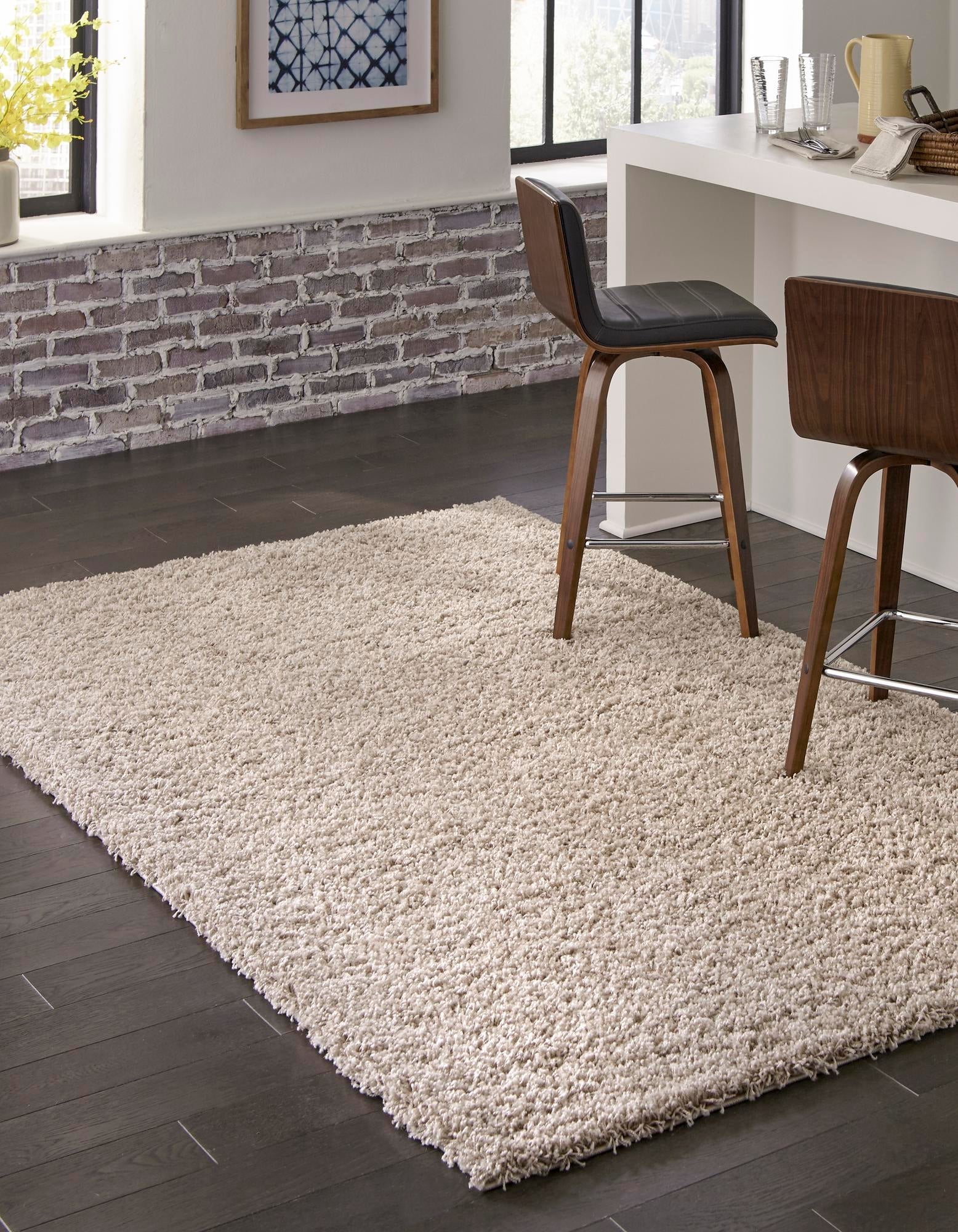 Luxurious Blue Shag 4' x 6' Rectangular Easy-Care Area Rug