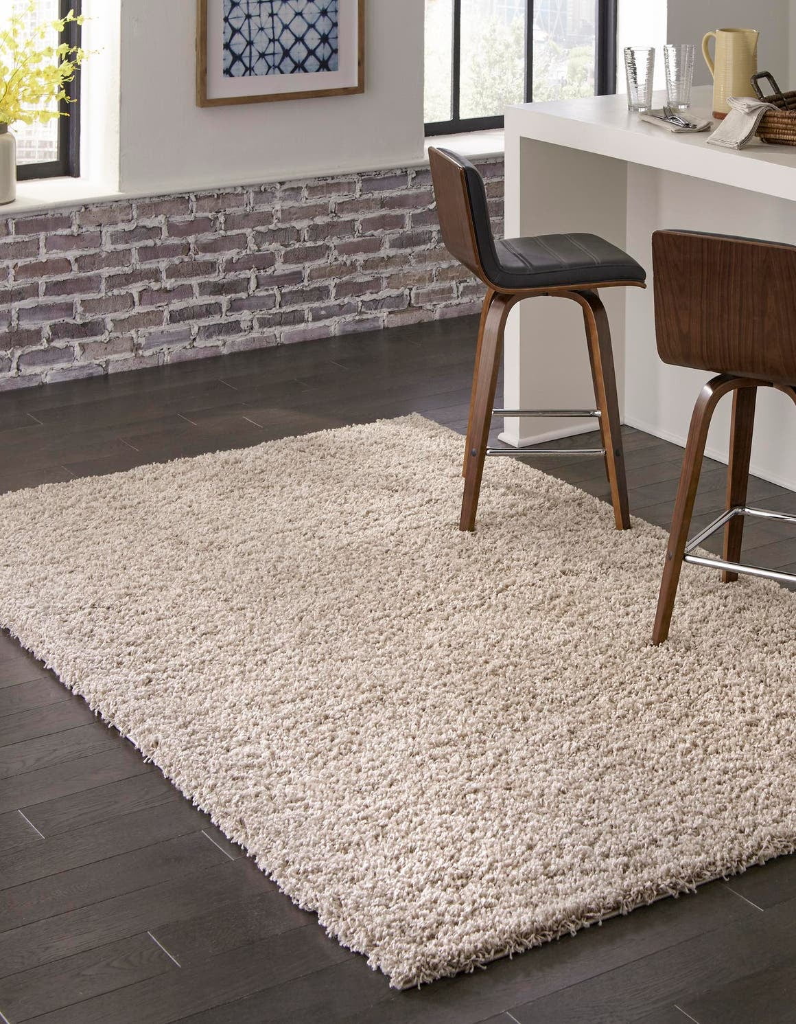 Luxurious Blue Shag 4' x 6' Rectangular Easy-Care Area Rug