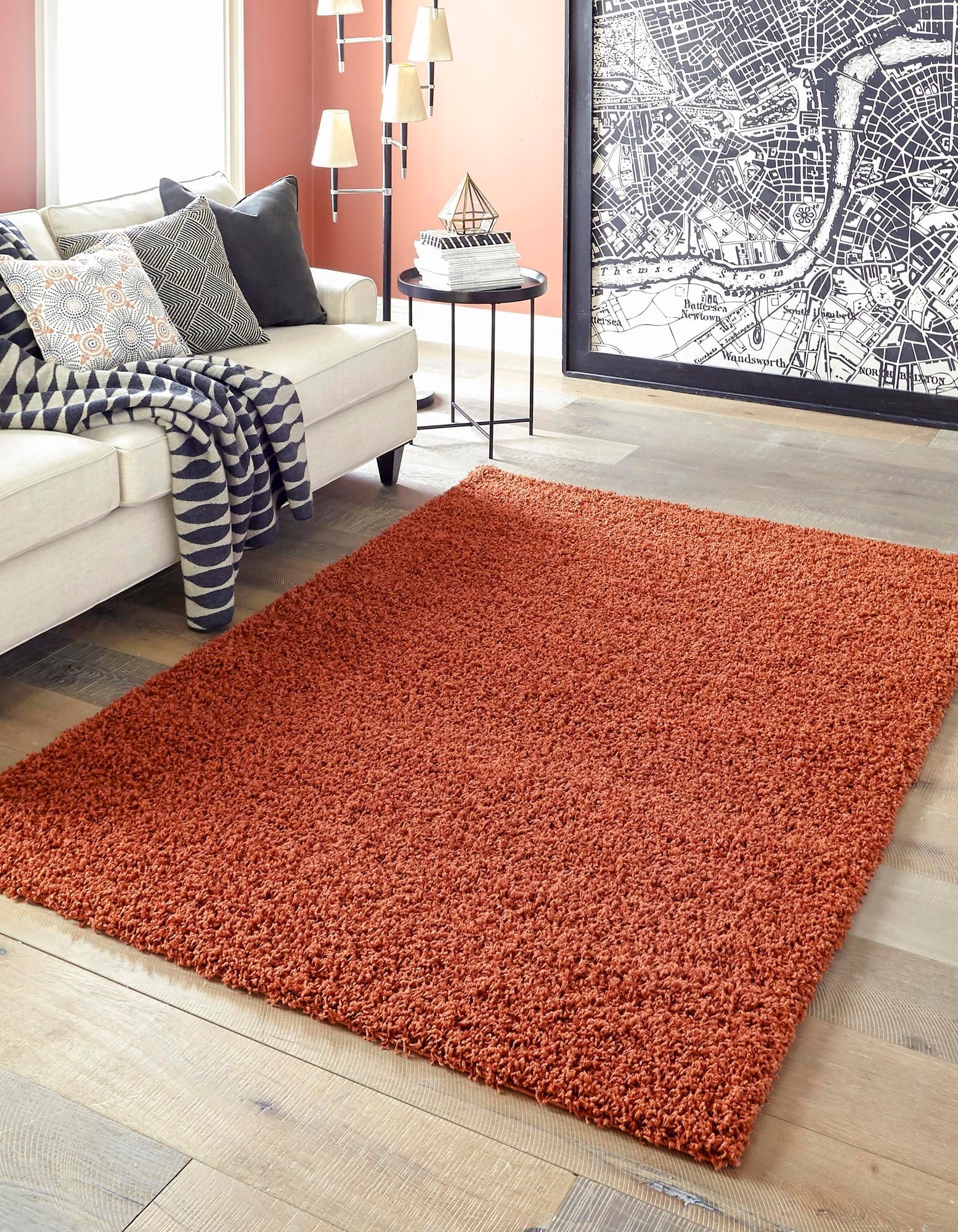 Kid-Friendly Reversible Shag Area Rug in Vibrant Red and Orange
