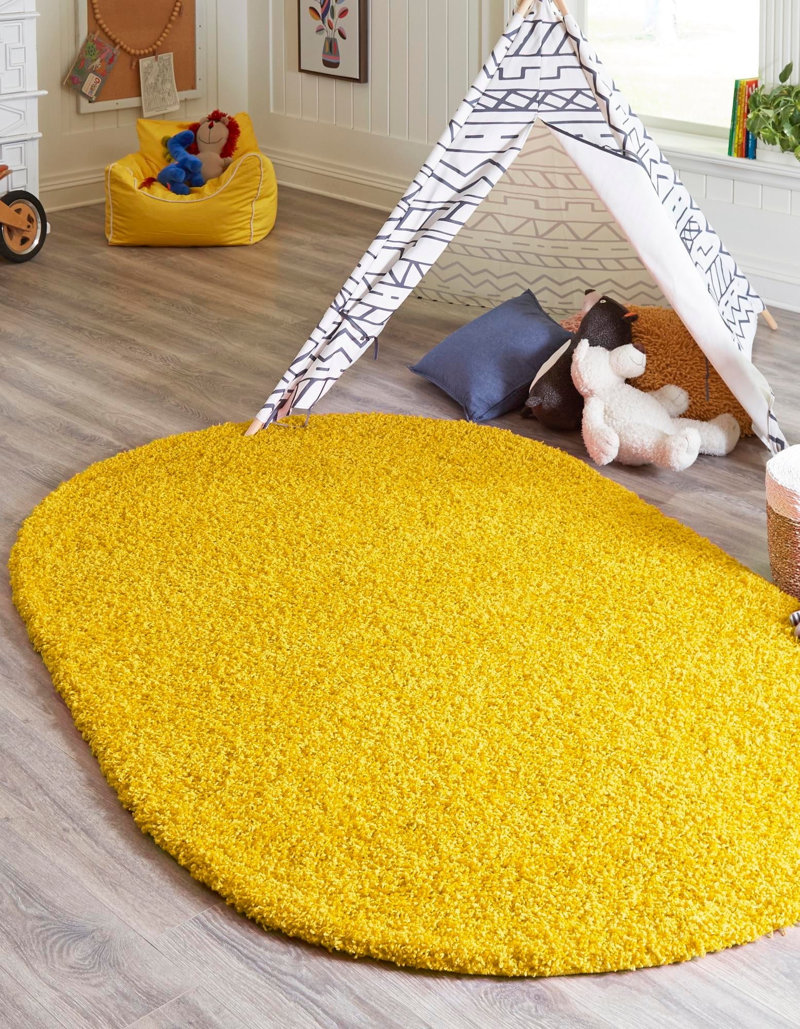 Tuscan Sun Yellow Oval Shag Rug 5'1" x 8' Synthetic
