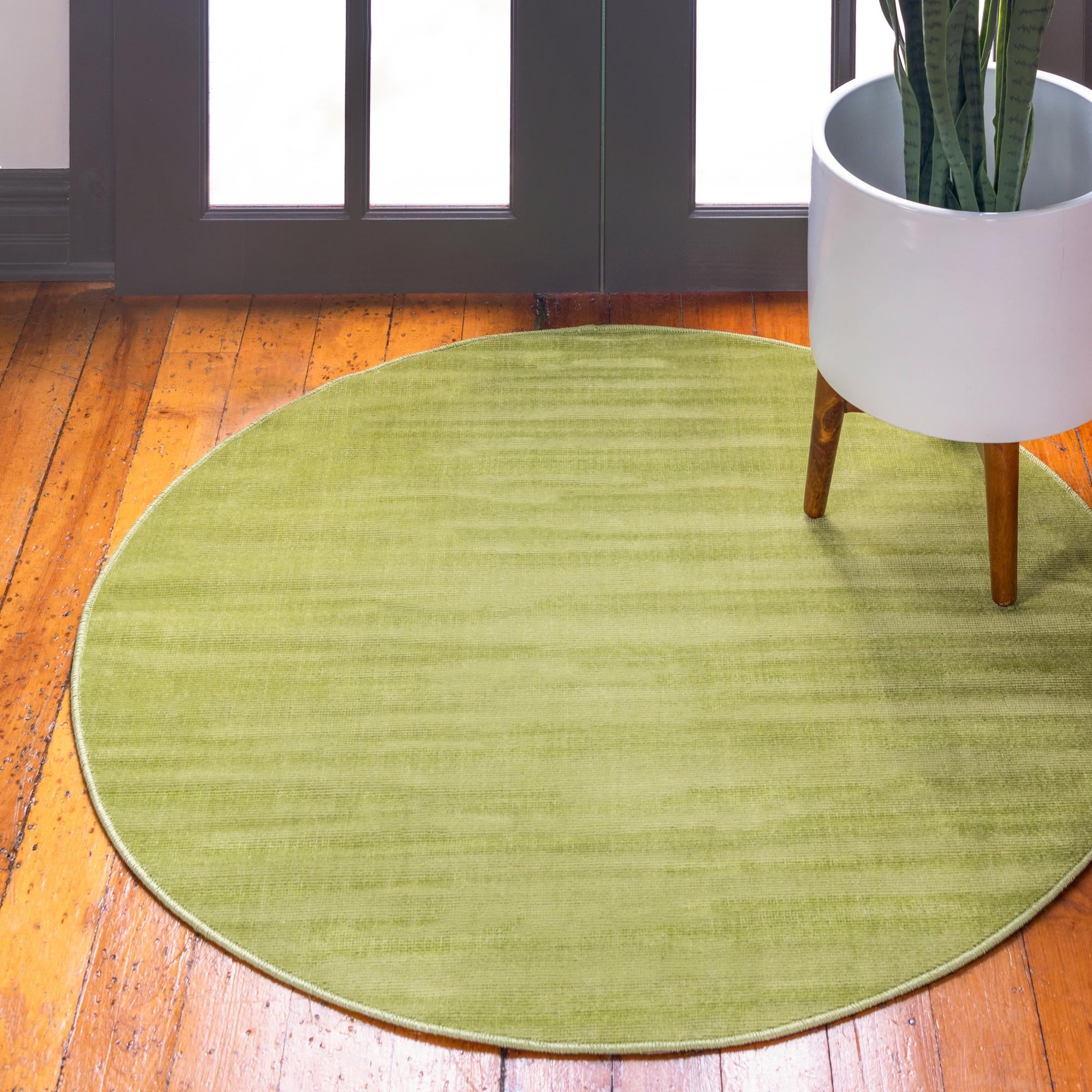 Unique Loom Solid Williamsburg Rug Green 5' 3" Round Hand Made Solid Comfort Perfect For Dining