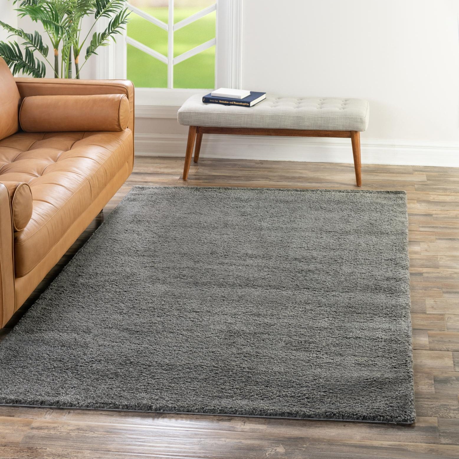 Gray 9' x 12' Rectangular Stain-Resistant Synthetic Rug