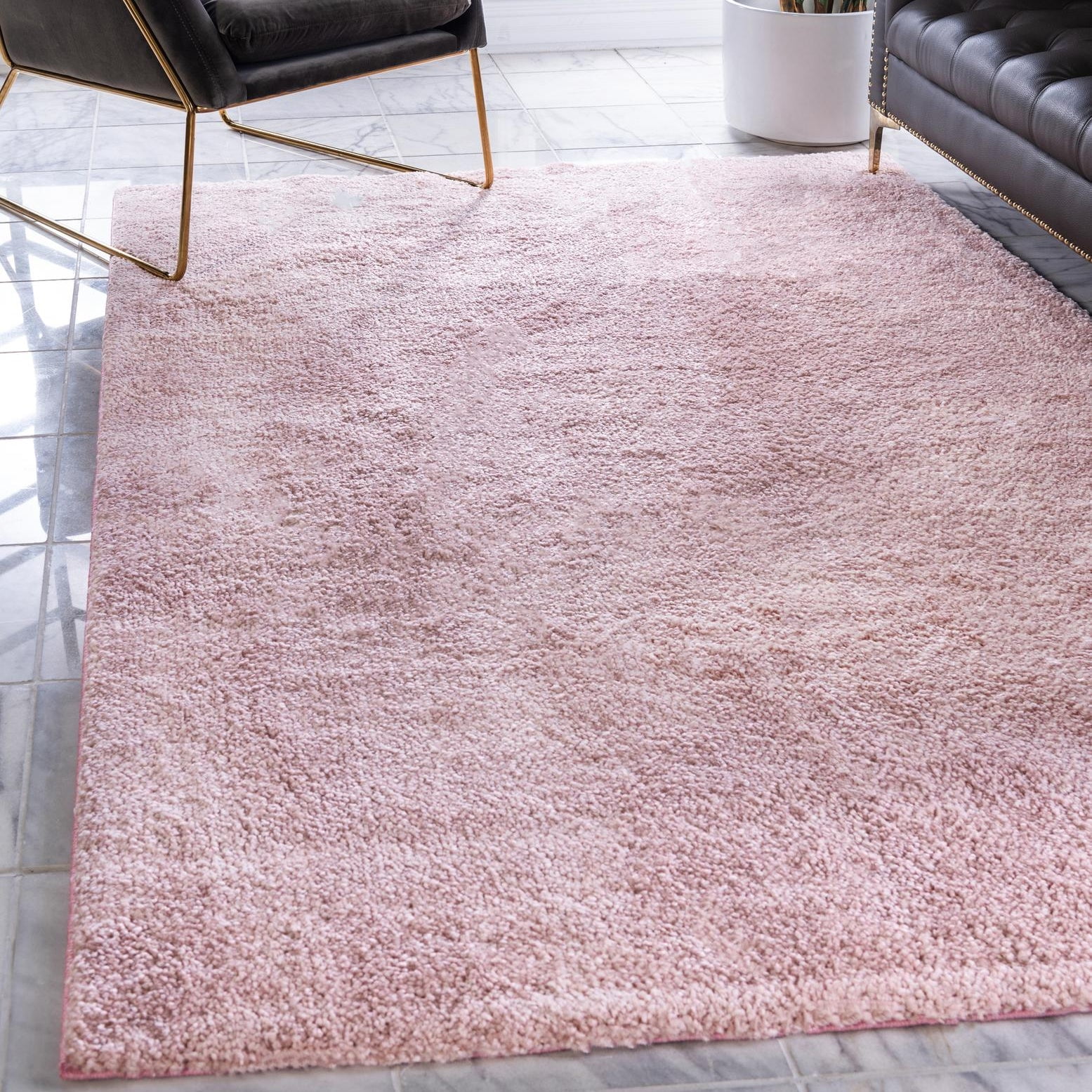 Calabasas Pink Shag Synthetic Rectangular Area Rug 2'2" x 3'1"