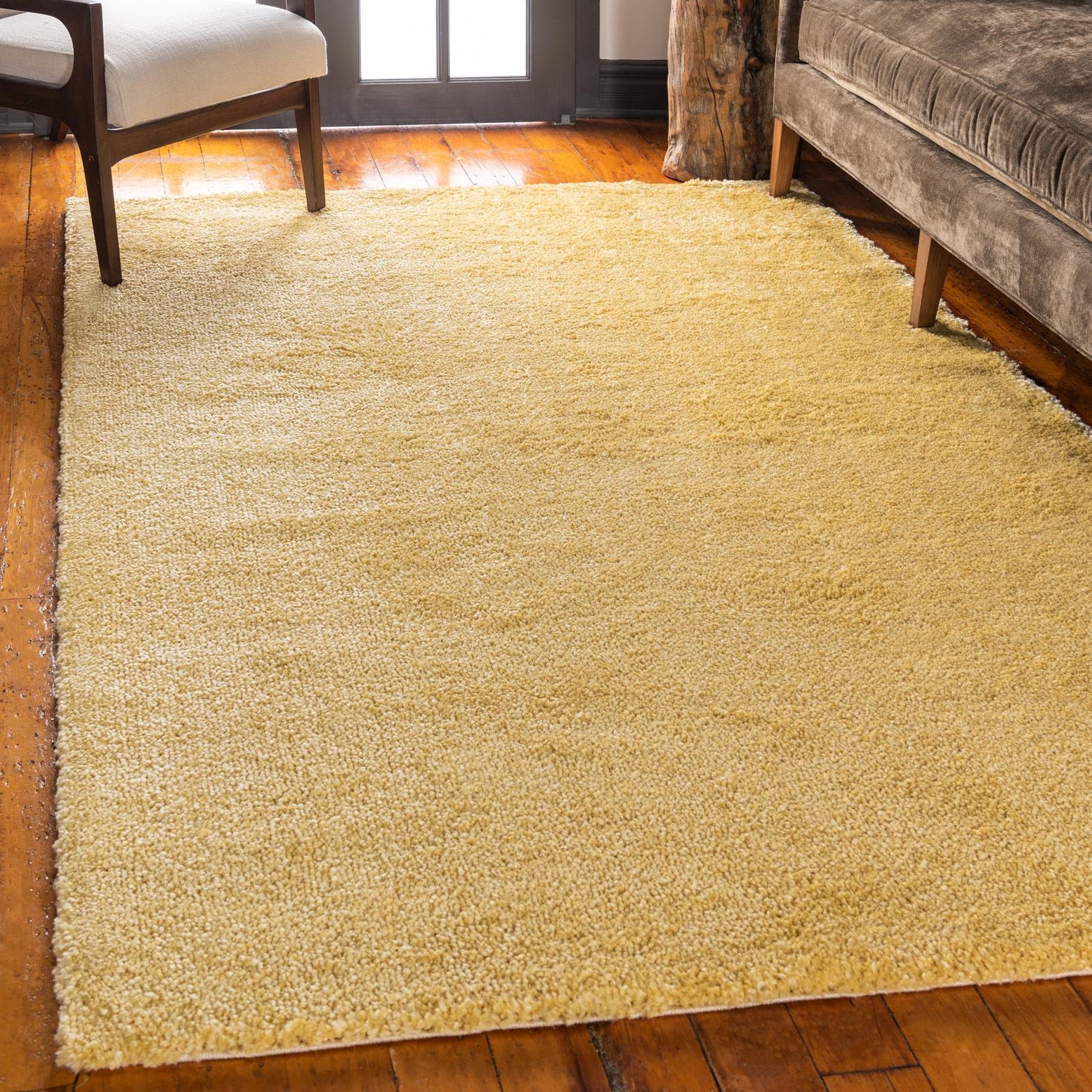 Yellow Rectangular Shag Synthetic Indoor Rug