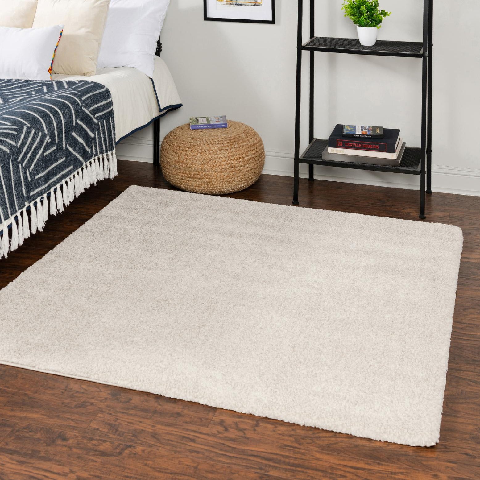 Ivory Square Easy-Care Shag Rug 5' 3" - Stain-Resistant & Kid-Friendly