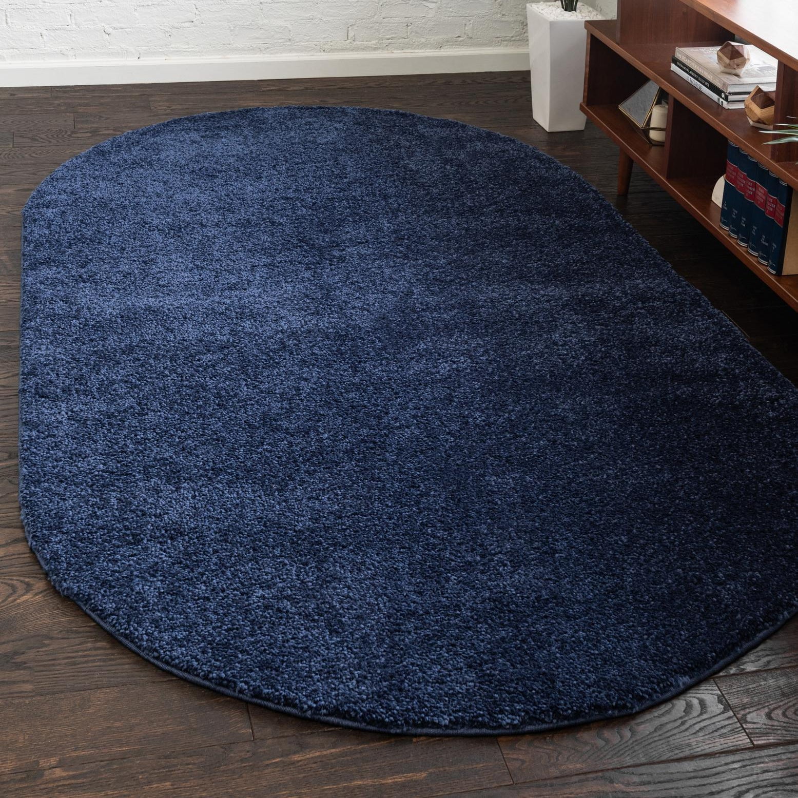 Navy Blue Oval Shag 9' x 12' Synthetic Easy-Care Rug