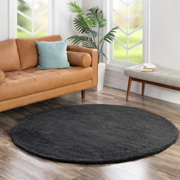Unique Loom Solo Collection Area Rug - Calabasas (6' 1" Round Charcoal/Black)