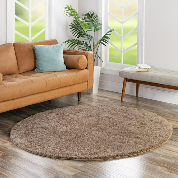 Unique Loom Solo Collection Area Rug - Calabasas (6' 1" Round Light Brown)