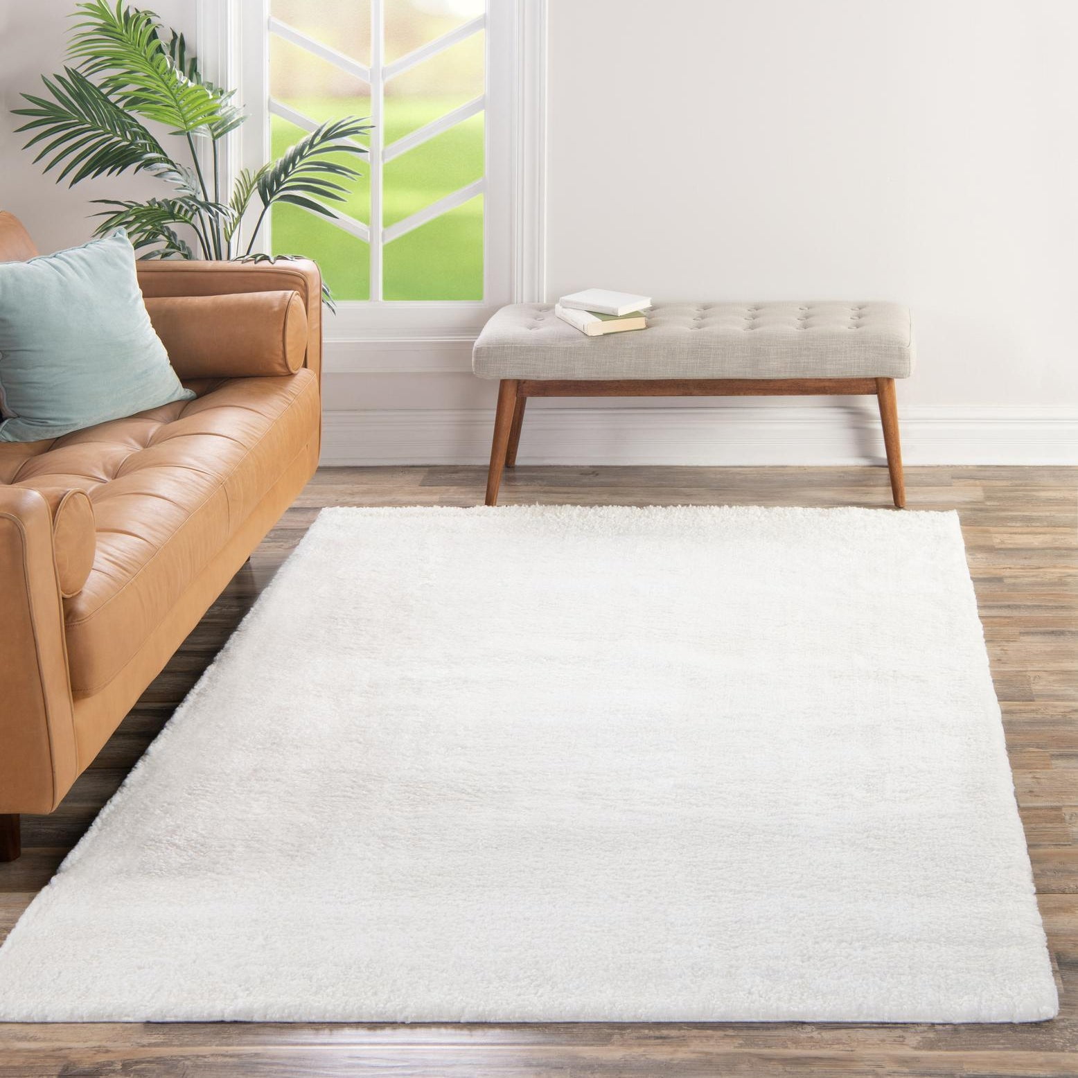 Snow White Solid Shag Rectangular Easy-Care Rug, 3' 3" x 5' 3"