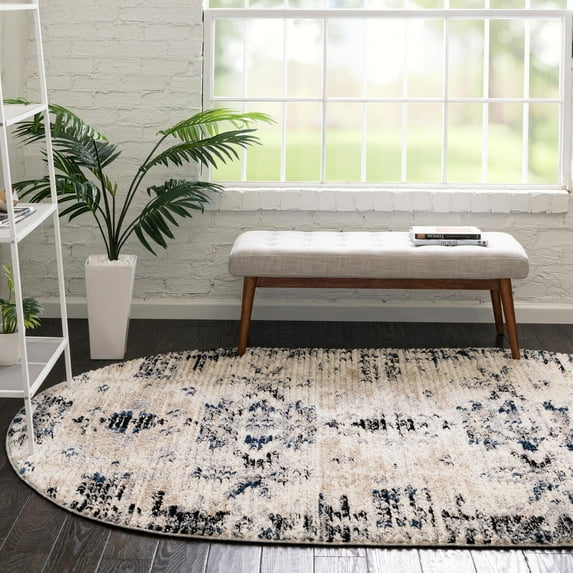 Unique Loom Tucson Collection Area Rug - Sonora (4' x 6' Oval Ivory/Black)