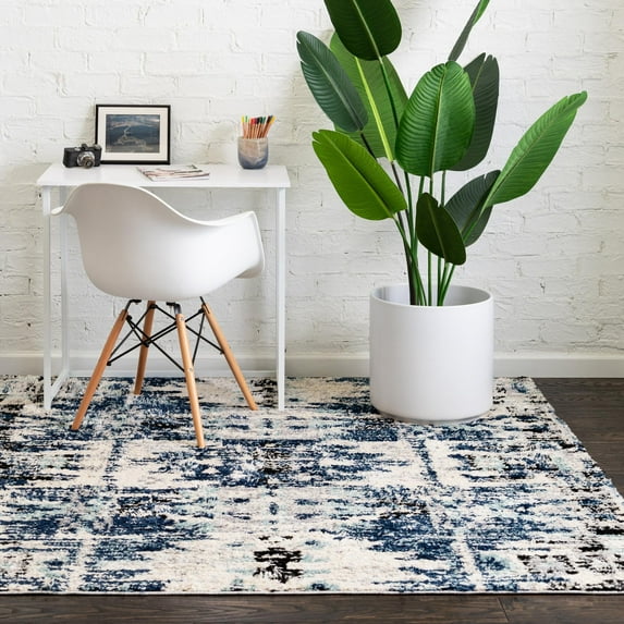 Unique Loom Tucson Collection Area Rug - Sonora (4' Square Blue/Ivory)