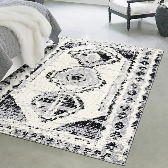 Unique Loom Tagine Collection Area Rug - Soraya (7' 10" x 10' Rectangle Black and White/Gray)
