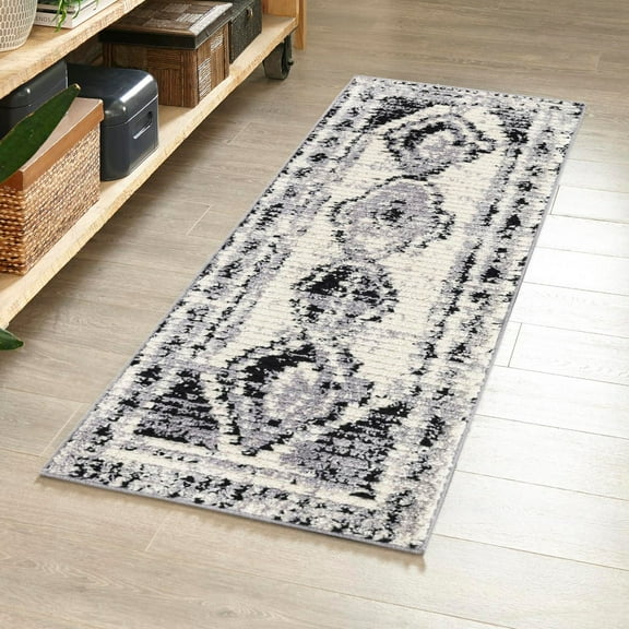Unique Loom Tagine Collection Area Rug - Soraya (2' x 10' Runner Black and White/Gray)