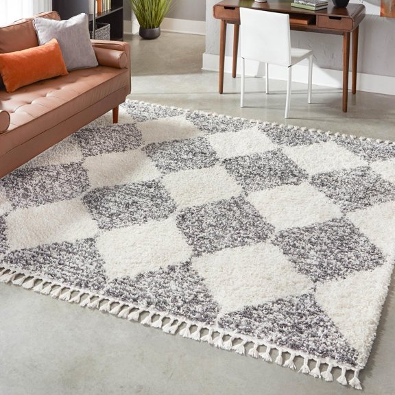 Unique Loom Serenity Shag Collection Area Rug - Soufriere (10' Square White/Gray)