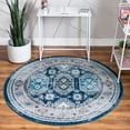thumbnail image 1 of Unique Loom Southwestern Aarhus Rug Blue/Black 5' Round Border Vintage Perfect For Dining Room Entryway Bed Room Kids Room, 1 of 5
