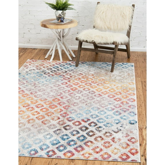 Unique Loom Spectral Rainbow Rug Multi/Beige 8' x 11' Rectangle Geometric Bohemian Perfect For Living Room Bed Room Dining Room Office