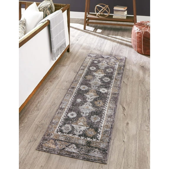 Unique Loom Springdale Eco Southwestern Rug , 2' 0" x 6' 0" ,Charcoal Gray
