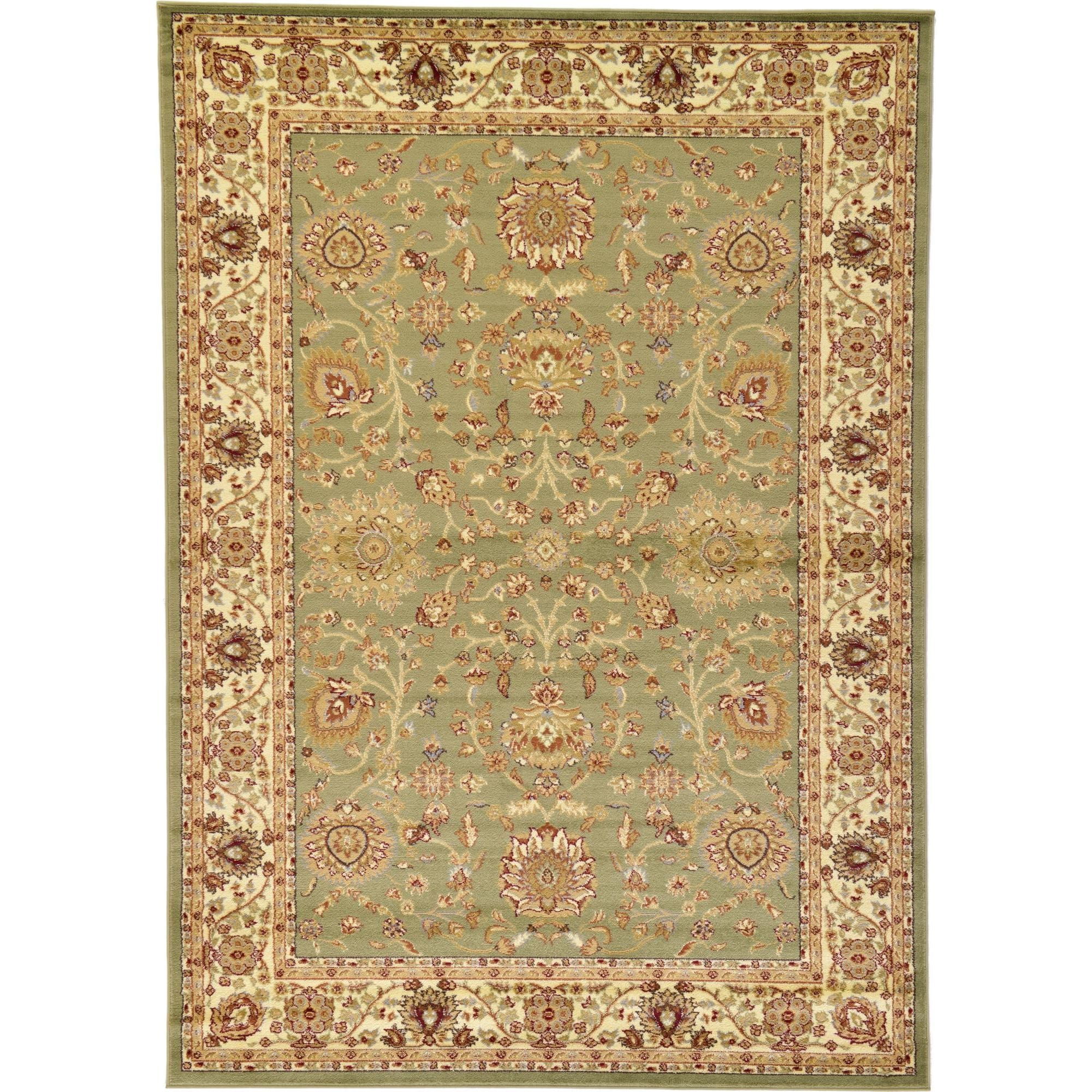 Light Green and Cream Rectangular Synthetic Area Rug
