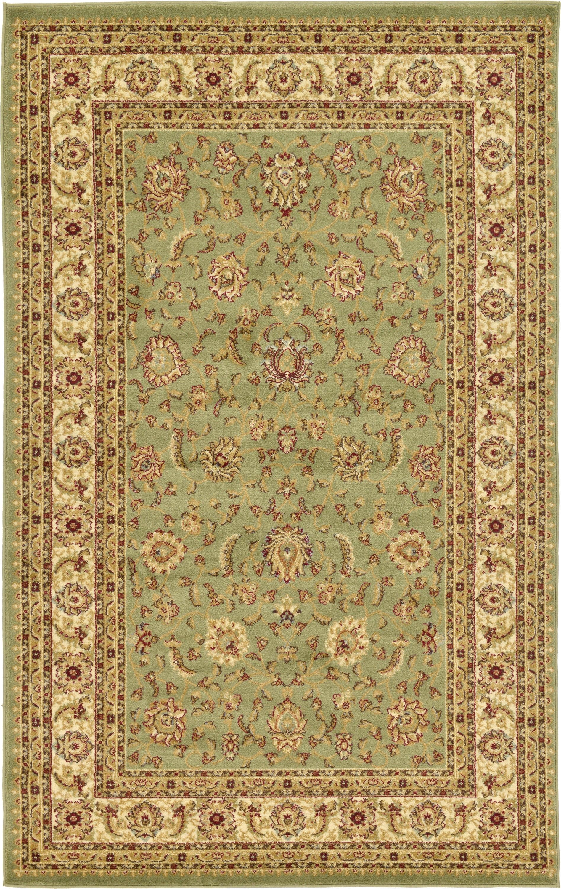 Green Rectangular Synthetic Easy Care Area Rug