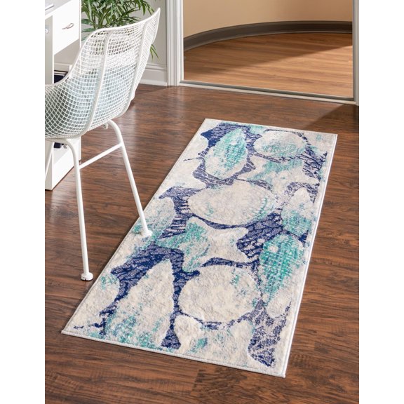 Unique Loom Ariel Collection Area Rug - Star (2' x 6' Runner Blue/Ivory)