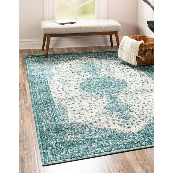 Unique Loom Star Ariel Rug Blue/Ivory 2' x 8' Runner Botanical Beach/Nautical Perfect For Bathroom Hallway Mud Room Laundry Room