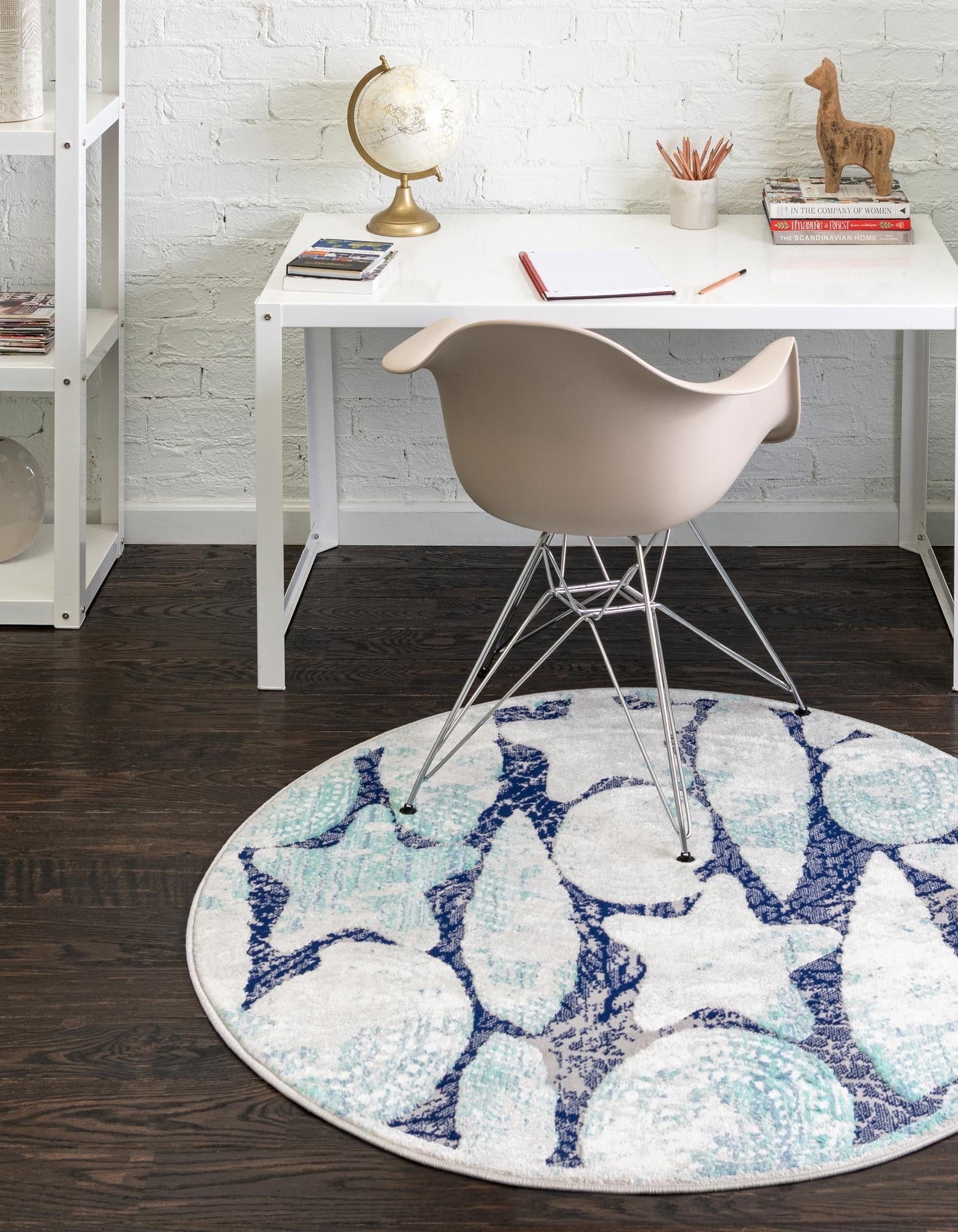 Unique Loom Ariel Collection Area Rug - Star (4' Round Blue/Ivory ...