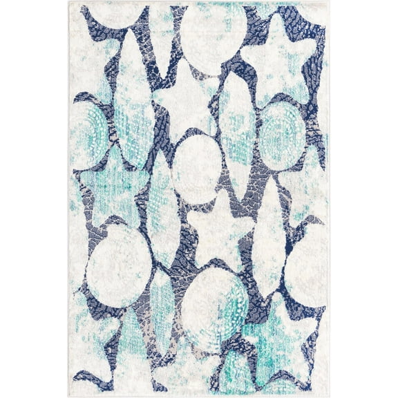 Unique Loom Star Ariel Rug Blue/Ivory 4' 1" x 6' 1" Rectangle Botanical Beach/Nautical Perfect For Living Room Bed Room Dining Room Office