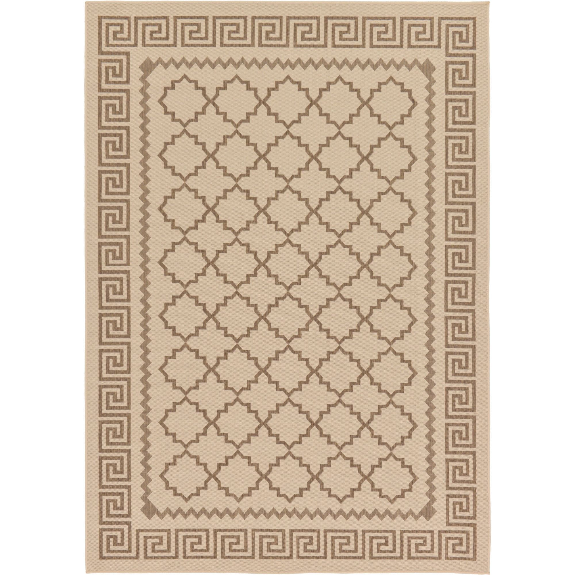 Beige and Brown Geometric Outdoor Area Rug 7' x 10'