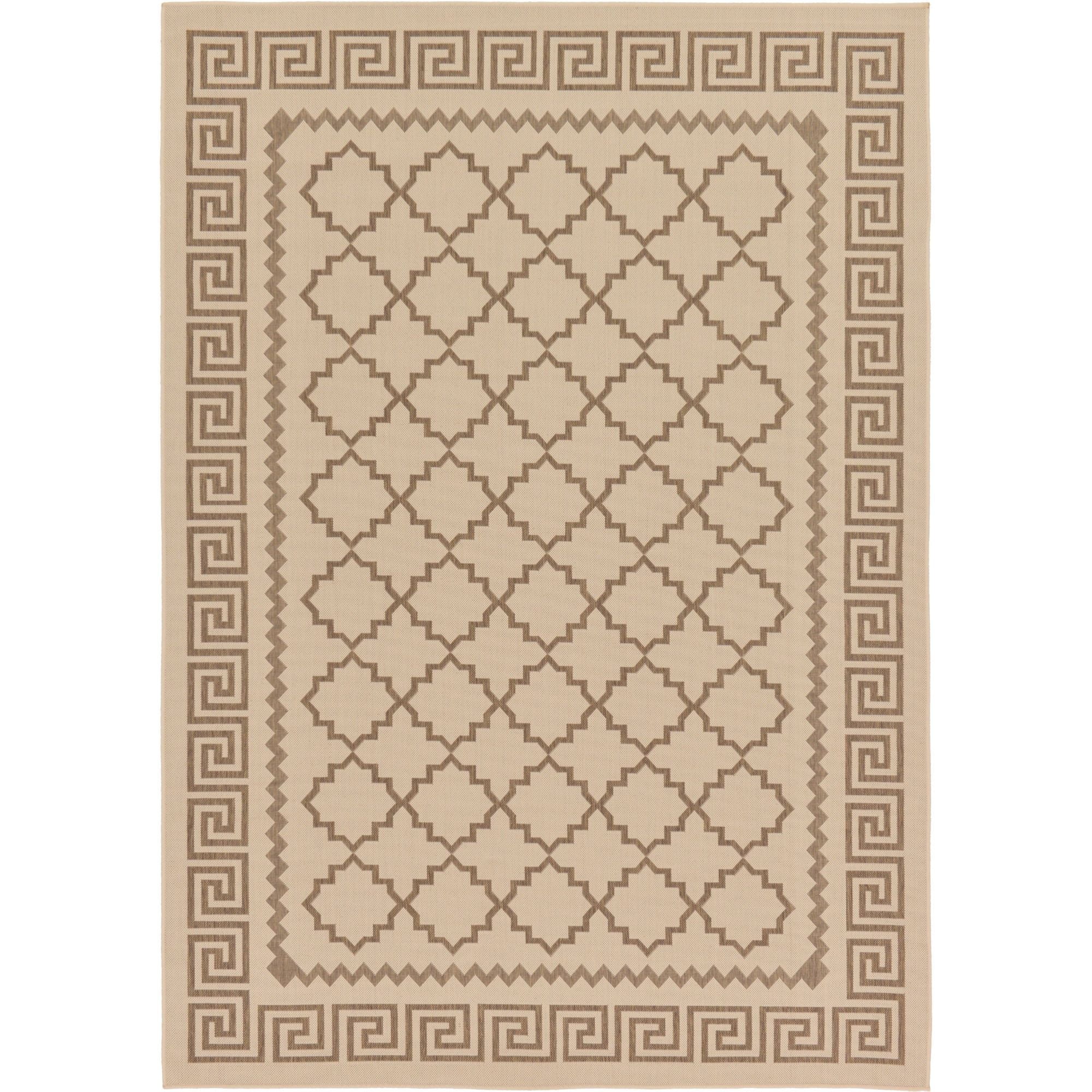 Beige and Brown Geometric Outdoor Area Rug 7' x 10'